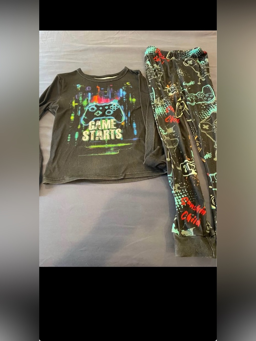 Kids boys Black 'Game Starts' Gamer Pajama Set size 8 Y